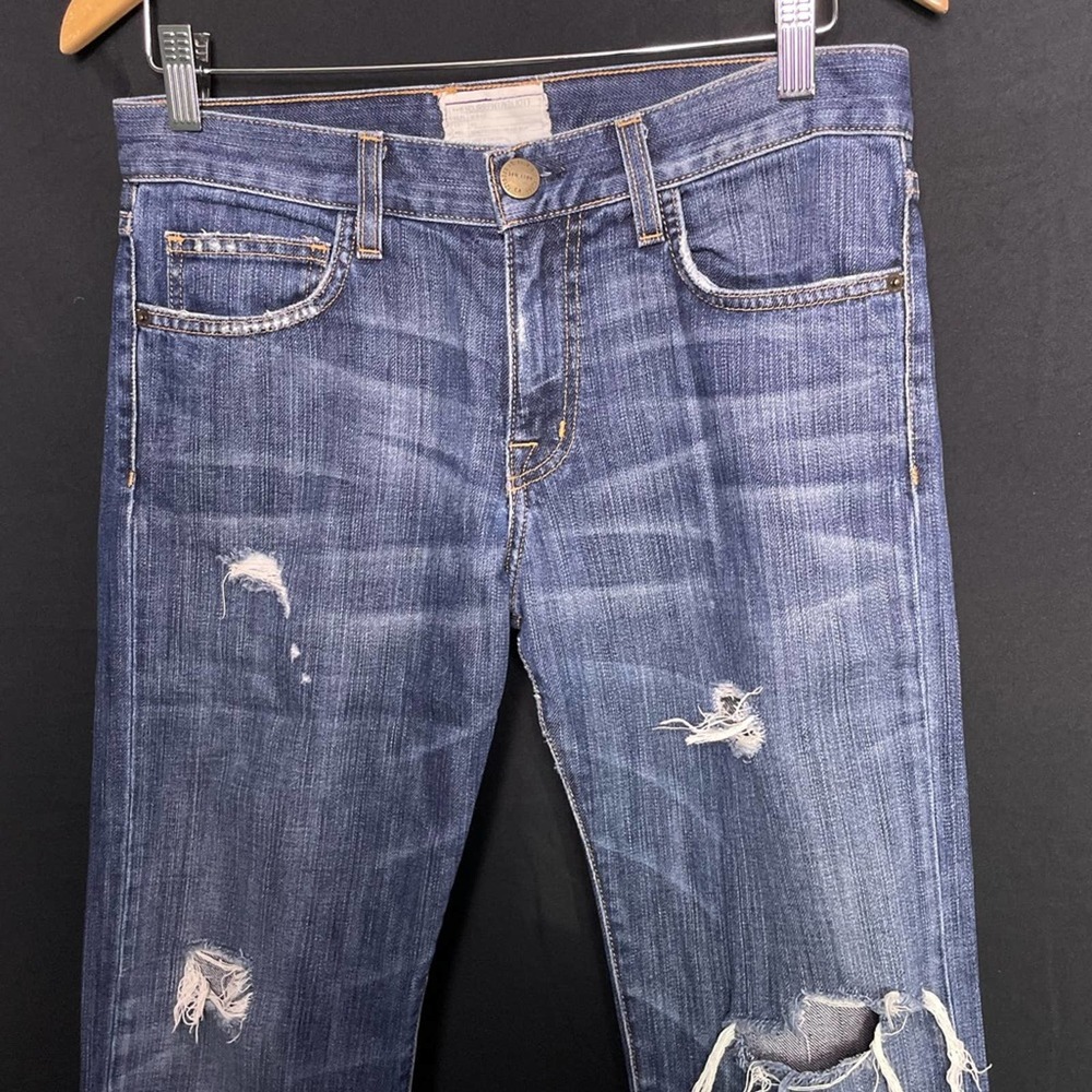 Current/Elliot The Skinny medium wash Love Destroyed distressed blue jeans